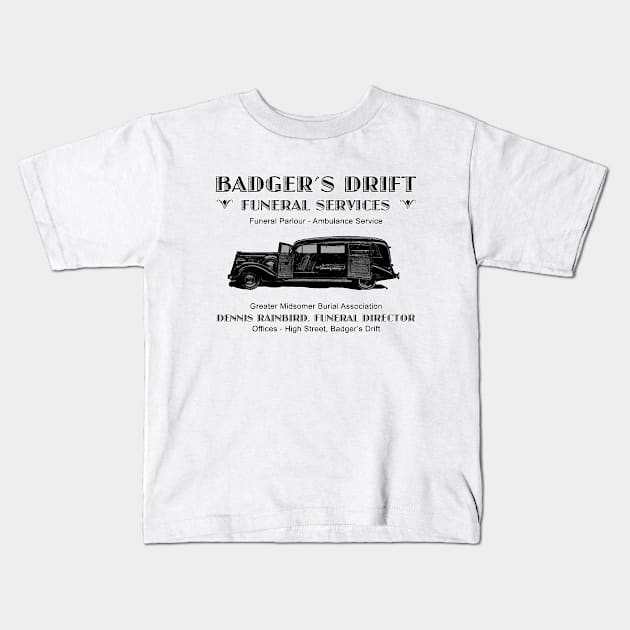 Badger's Drift Funeral Services Kids T-Shirt by Vandalay Industries